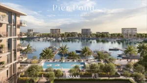Pier Point 1 at Rashid Yachts & Marina by Emaar waterfront pool with marina view and yachts in Dubai - Presented by Tohid Fetrat