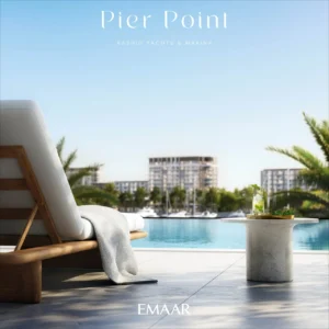 Pier Point 1 at Rashid Yachts & Marina by Emaar poolside lounge chair with marina view and outdoor setting in Dubai - Presented by Tohid Fetrat