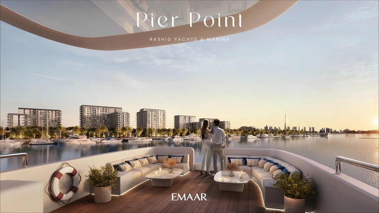 Pier Point 2 at Rashid Yachts & Marina by Emaar luxury yacht deck seating area with marina view skyline and waterfront ambiance in Dubai - Presented by Tohid Fetrat