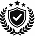 Minimal black line icon showing shield with check mark and laurel representing regulated by authority Presented by Tohid Fetrat