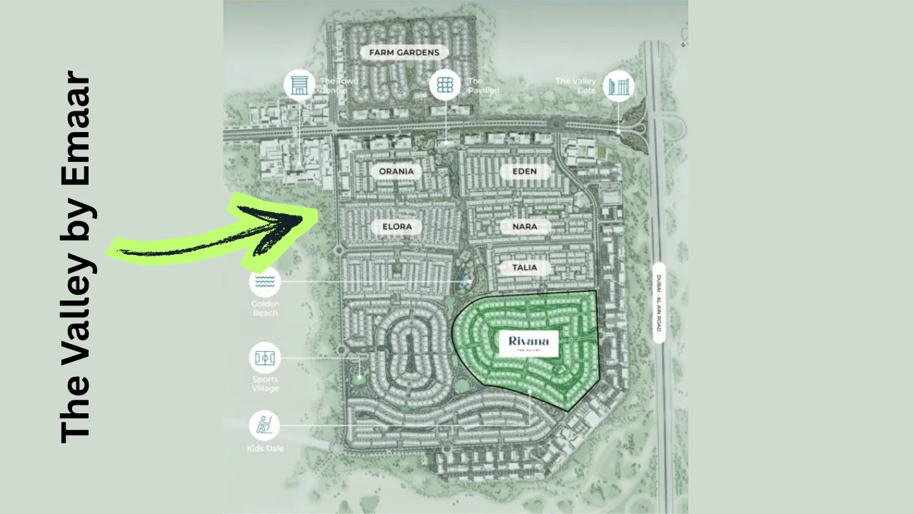 Rivana The Valley by Emaar masterplan map showing location within The Valley community in Dubai - Presented by Tohid Fetrat