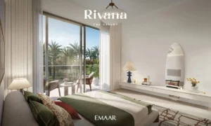 Rivana The Valley by Emaar modern bedroom interior with balcony access natural light and palm views in Dubai - Presented by Tohid Fetrat