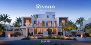 Rivana The Valley by Emaar modern villa facade with warm evening lighting private parking and landscaped frontage in Dubai - Presented by Tohid Fetrat