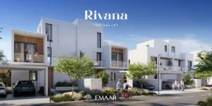 Rivana The Valley by Emaar modern villas with clean white architecture landscaped street and residents enjoying outdoor lifestyle in Dubai - Presented by Tohid Fetrat