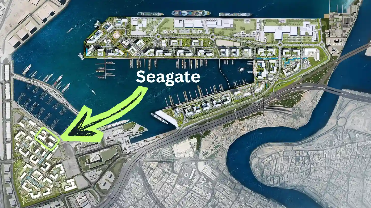 Seagate at Rashid Yachts & Marina by Emaar location within community map highlighting waterfront position marina layout and nearby residences in Dubai - Presented by Tohid Fetrat