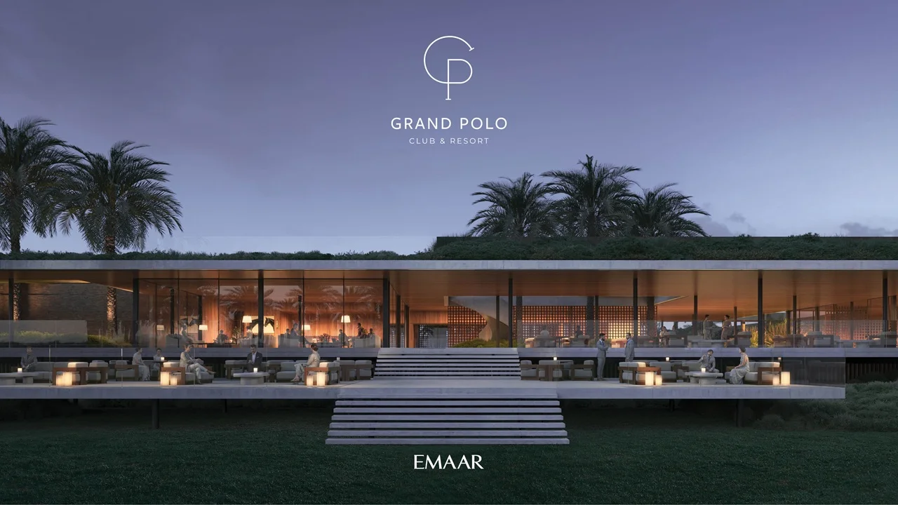 Selvara at Grand Polo Club & Resort by Emaar expansive clubhouse terrace with lounge seating, soft lighting, and panoramic views of landscaped surroundings in Dubai Presented by Tohid Fetrat