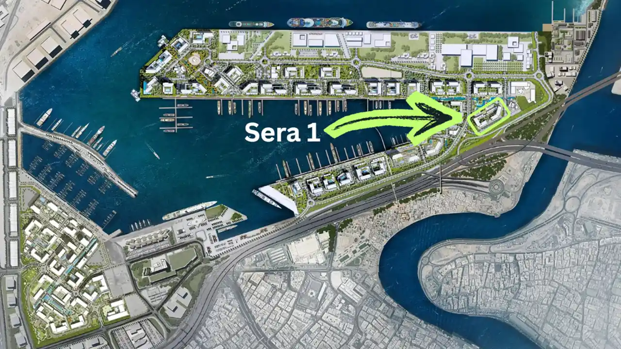 Sera 1 at Rashid Yachts & Marina by Emaar masterplan location map highlighting project position within marina waterfront community in Dubai - Presented by Tohid Fetrat