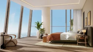 Six Senses Residences Dubai Marina by Select Group luxury bedroom with floor to ceiling windows and panoramic sea views in Dubai - Presented by Tohid Fetrat