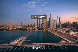 South Beach at Emaar Beachfront by Emaar real views of marina waterfront and skyline at sunset in Dubai - Presented by Tohid Fetrat