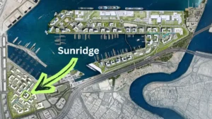 Sunridge at Rashid Yachts & Marina by Emaar highlighted location within masterplan showing marina layout and waterfront positioning in Dubai - Presented by Tohid Fetrat