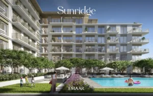Sunridge at Rashid Yachts & Marina by Emaar landscaped courtyard with swimming pool and modern apartment balconies in Dubai - Presented by Tohid Fetrat