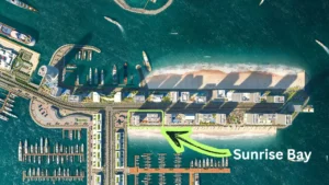 Sunrise Bay at Emaar Beachfront by Emaar highlighted location within masterplan showing beachfront positioning and marina surroundings in Dubai - Presented by Tohid Fetrat