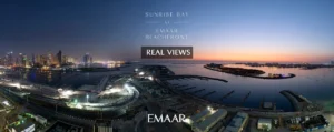 Sunrise Bay at Emaar Beachfront by Emaar real panoramic views of Dubai Marina coastline marina basin and islands at sunset in Dubai - Presented by Tohid Fetrat