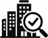 Minimal black line icon showing buildings with check mark representing supervised by verification Presented by Tohid Fetrat