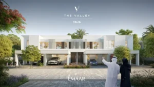 TALIA at The Valley by Emaar modern townhouse facade with clean architecture private driveway and landscaped surroundings in Dubai - Presented by Tohid Fetrat