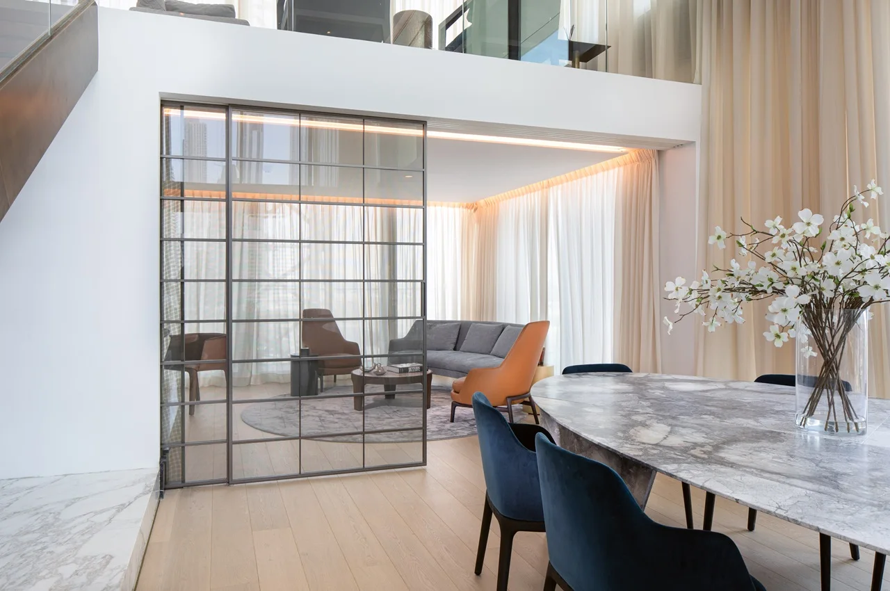 The Lana Residences Dorchester Collection by Omniyat 4 bedroom duplex with dining area and partitioned living space in Dubai - Presented by Tohid Fetrat