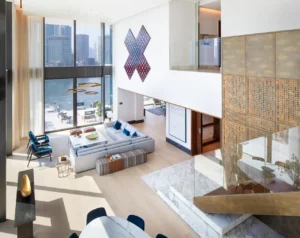 The Lana Residences Dorchester Collection by Omniyat 4 bedroom duplex with double height living area and luxury interior design in Dubai - Presented by Tohid Fetrat