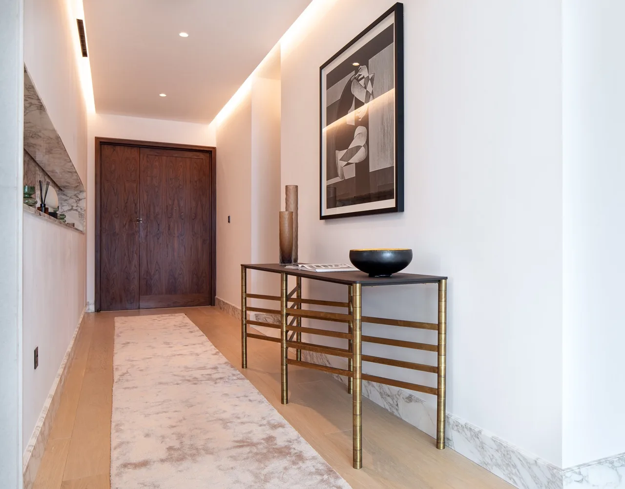 The Lana Residences Dorchester Collection by Omniyat 4 bedroom duplex entrance hallway with modern interior design in Dubai - Presented by Tohid Fetrat