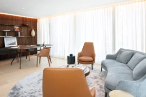 The Lana Residences Dorchester Collection by Omniyat 4 bedroom duplex with home office and living space interior in Dubai - Presented by Tohid Fetrat