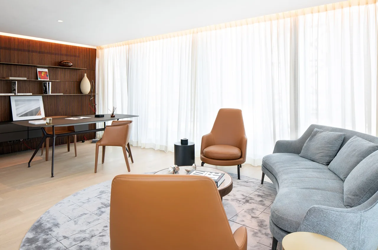 The Lana Residences Dorchester Collection by Omniyat 4 bedroom duplex with home office and living space interior in Dubai - Presented by Tohid Fetrat