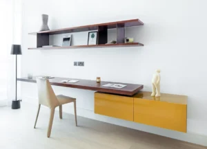 The Lana Residences Dorchester Collection by Omniyat 4 bedroom duplex home office with floating desk modern shelving and minimal interior design in Dubai - Presented by Tohid Fetrat