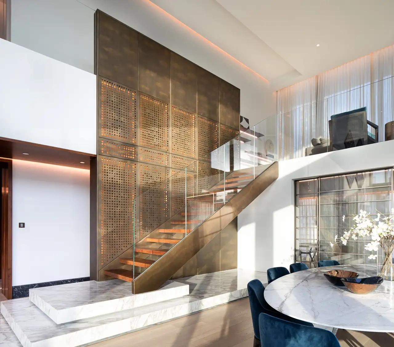 The Lana Residences Dorchester Collection by Omniyat 4 bedroom duplex with statement staircase and double height interior in Dubai - Presented by Tohid Fetrat