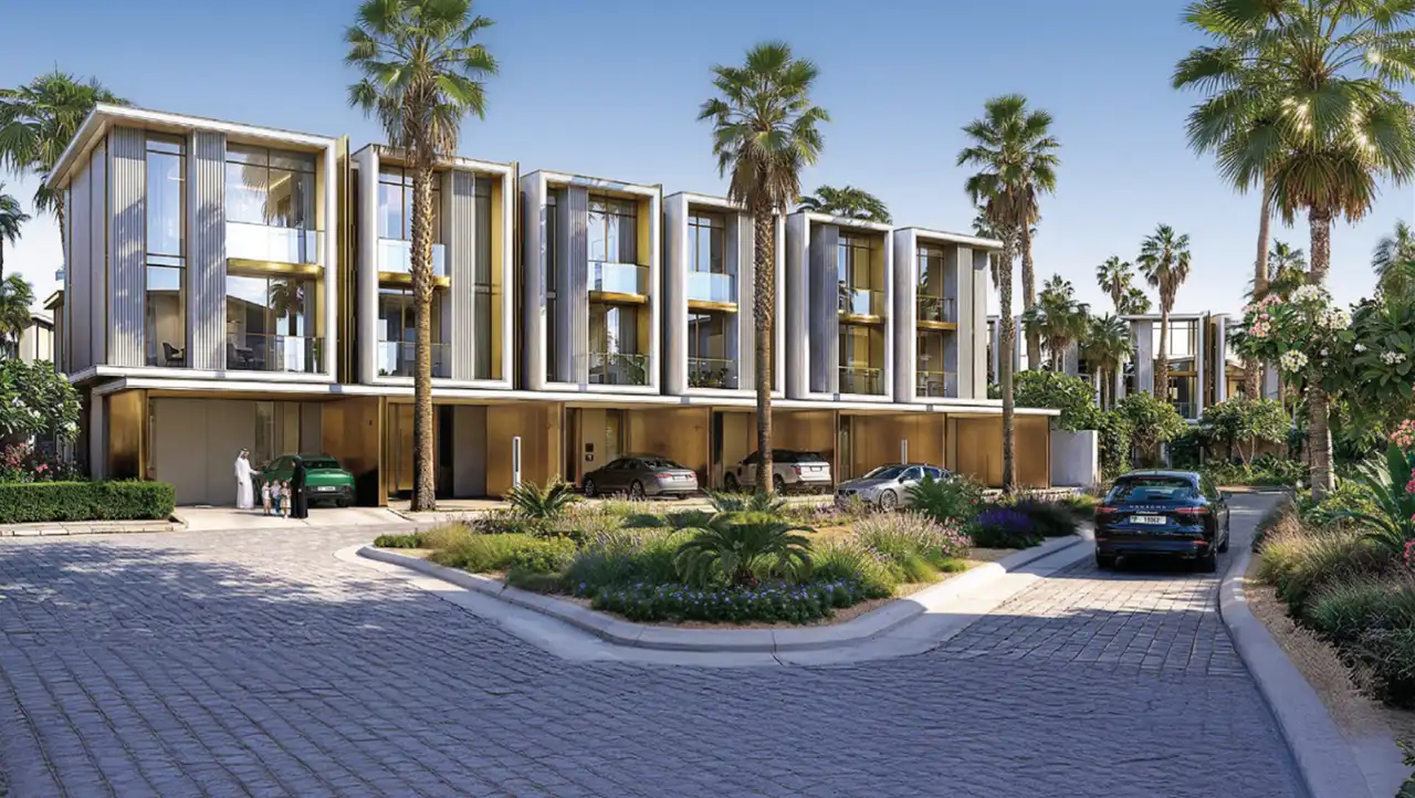 Tilal Binghatti Phase 1 by Binghatti modern villa exteriors with private driveways landscaped gardens and palm lined streets in Dubai - Presented by Tohid Fetrat