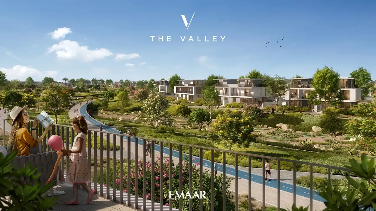 Velora The Valley by Emaar balcony view overlooking landscaped community park and cycling paths in Dubai - Presented by Tohid Fetrat