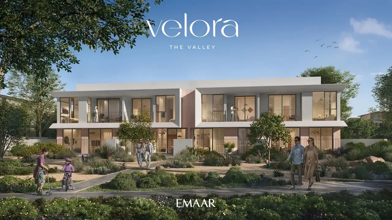 Velora The Valley by Emaar townhouse community exterior surrounded by landscaped greenery in Dubai - Presented by Tohid Fetrat