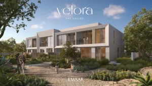 Velora The Valley by Emaar modern townhouse exterior overlooking landscaped garden spaces in Dubai - Presented by Tohid Fetrat