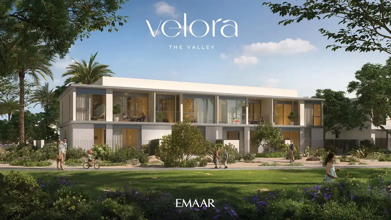 Velora The Valley by Emaar townhouse exterior facing landscaped park spaces in Dubai - Presented by Tohid Fetrat