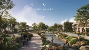 Velora The Valley by Emaar landscaped waterfront park with walking paths and residential surroundings in Dubai - Presented by Tohid Fetrat