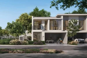 Vindera at The Valley by Emaar modern villa exterior with driveway balcony and landscaped garden in Dubai - Presented by Tohid Fetrat