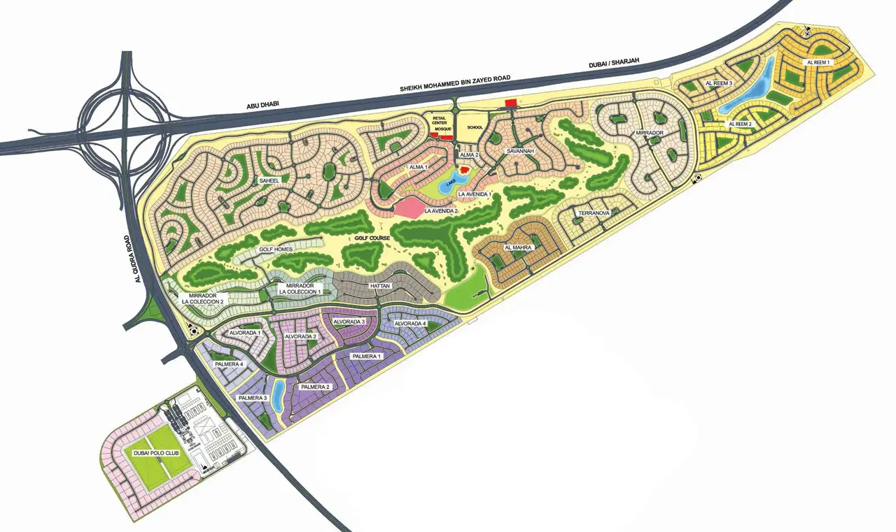 Arabian Ranches masterplan by Emaar showing community layout sub communities golf course and road connectivity in Dubai Presented by Tohid Fetrat