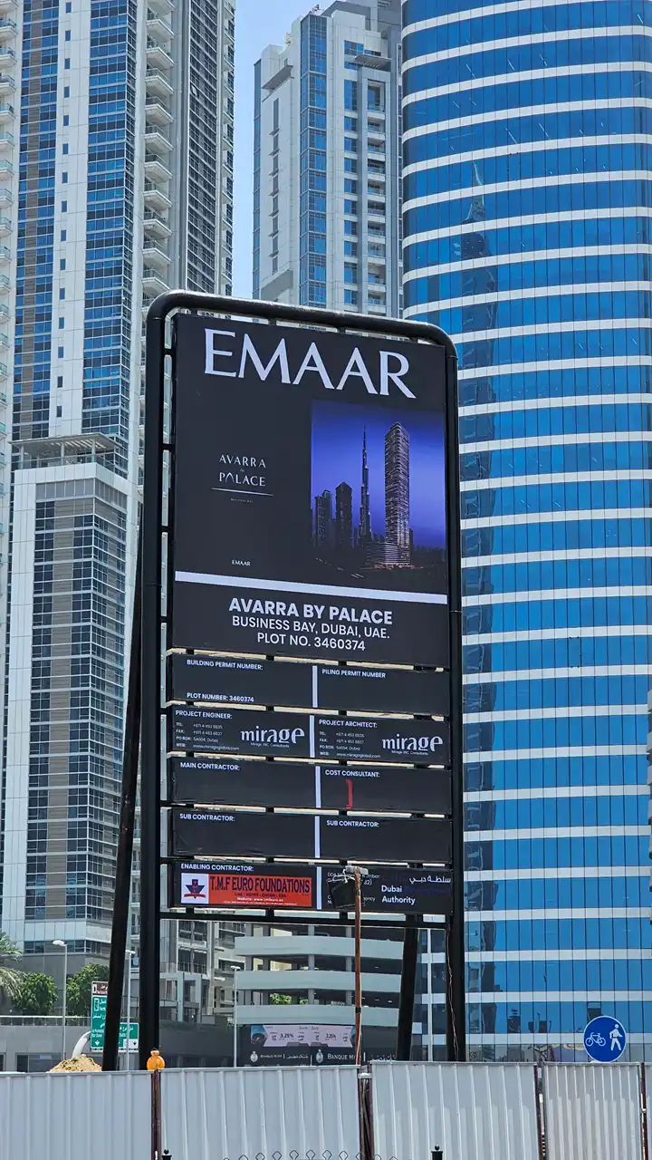 Avarra by Palace construction site signboard in Business Bay Dubai on 7 May 2026 captured by Tohid Fetrat