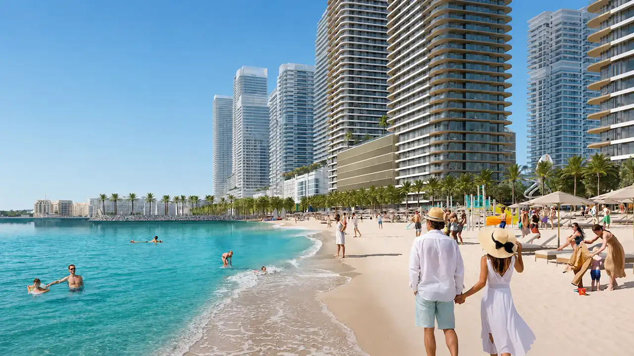Bayview beachfront residences and luxury coastal lifestyle during construction update April 2024 in Dubai Presented by Tohid Fetrat