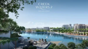 Creek Waters 2 at Dubai Creek Harbour by Emaar terrace seating with lagoon and waterfront skyline view in Dubai - Presented by Tohid Fetrat