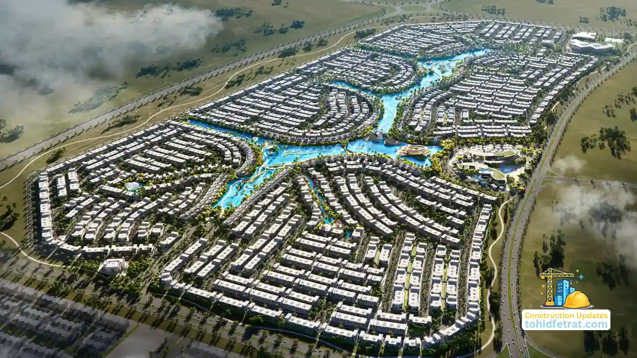 Aerial view of DAMAC Islands 2 master community with waterfront lagoons and villa clusters in Dubai for DAMAC Islands 2 Construction Updates Presented by Tohid Fetrat
