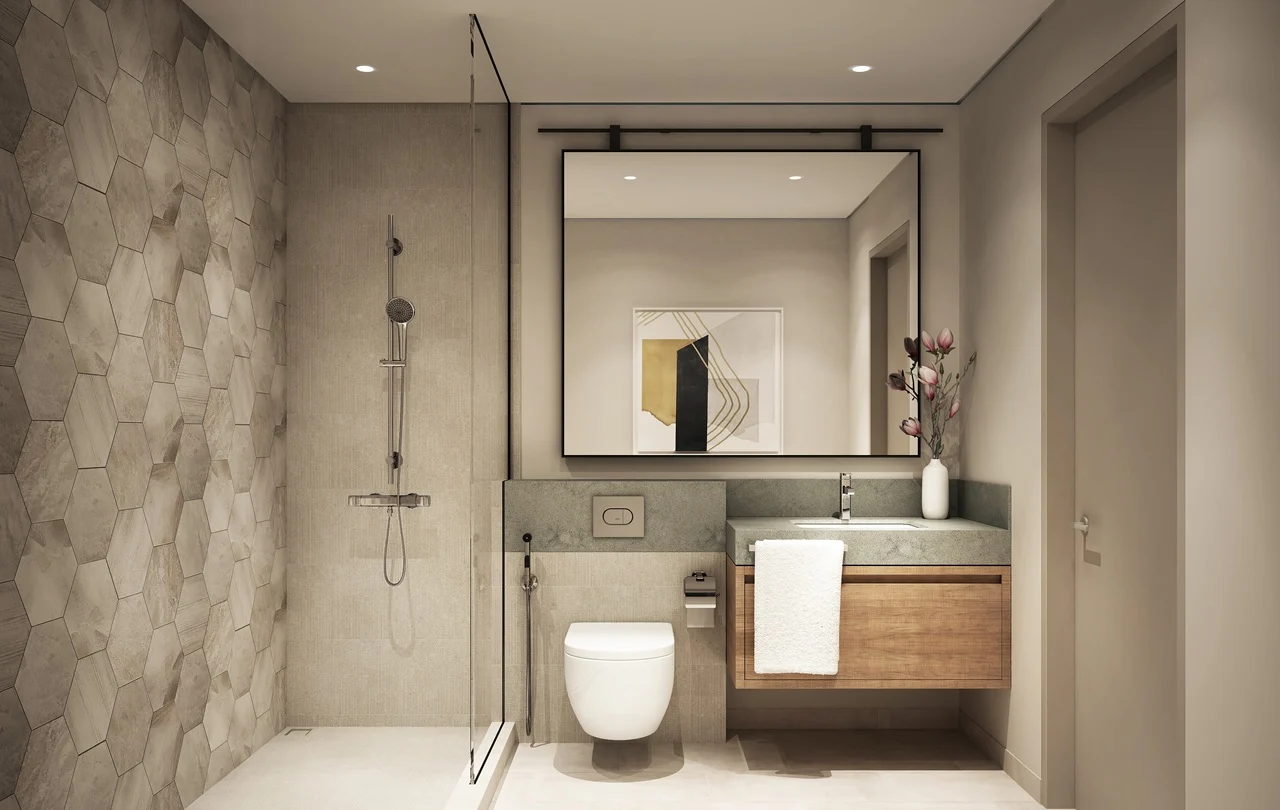 EDEN at The Valley by Emaar modern bathroom interior with premium finishes in Dubai - Presented by Tohid Fetrat