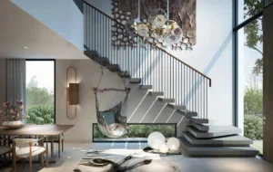 EDEN at The Valley by Emaar double height interior with modern staircase design in Dubai - Presented by Tohid Fetrat
