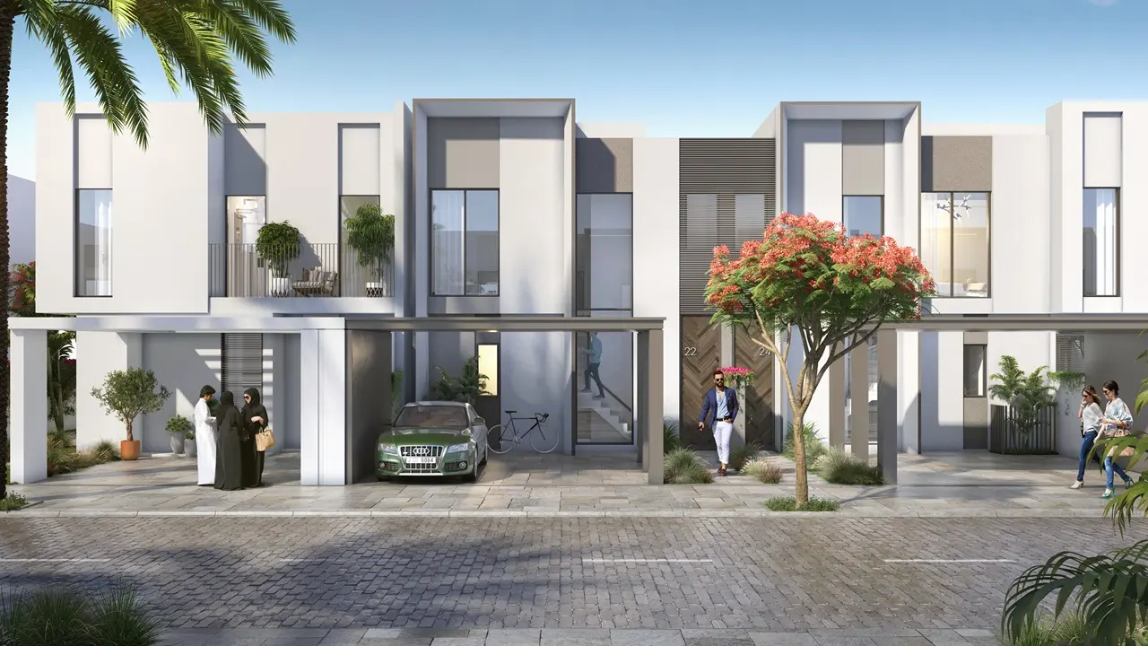 EDEN at The Valley by Emaar modern townhouse exterior with landscaped frontage in Dubai - Presented by Tohid Fetrat