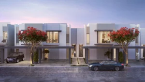EDEN at The Valley by Emaar townhouse evening exterior view with contemporary architecture in Dubai - Presented by Tohid Fetrat