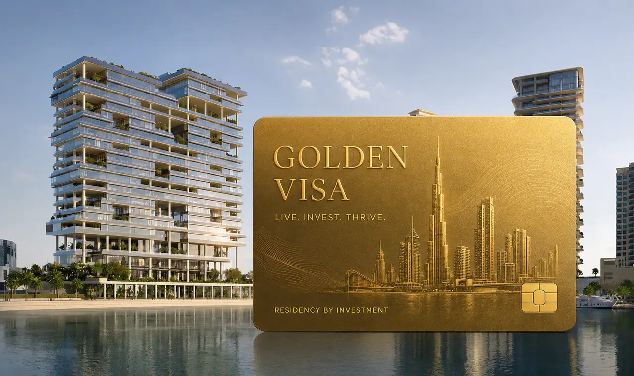 ENARA by OMNIYAT luxury waterfront residences in Dubai with UAE Golden Visa investment card concept Presented by Tohid Fetrat