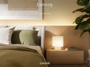 Fairway Villas at Emaar South by Emaar elegant bedroom interior with warm lighting textured finishes and contemporary design details in Dubai - Presented by Tohid Fetrat