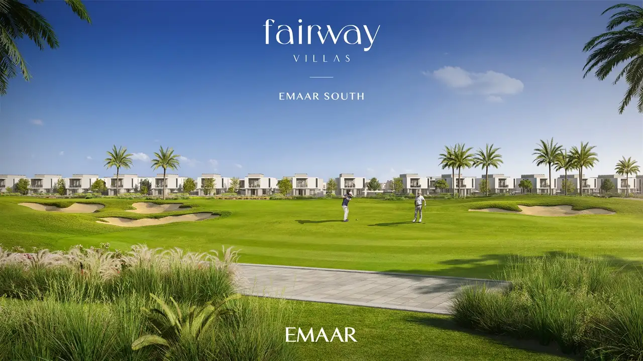 Fairway Villas at Emaar South by Emaar championship golf course surrounded by modern villa community and landscaped greenery in Dubai - Presented by Tohid Fetrat