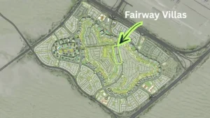 Fairway Villas at Emaar South by Emaar masterplan map highlighting the project location within the golf community in Dubai - Presented by Tohid Fetrat