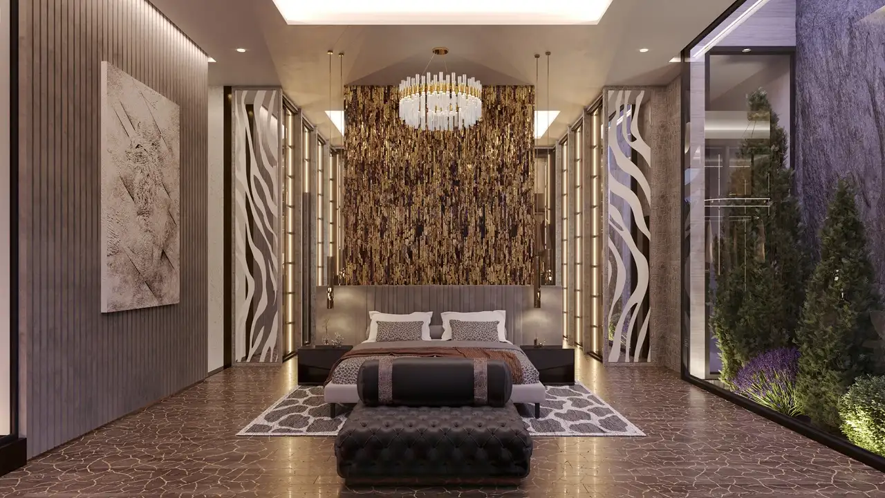 GEMS Estates by DAMAC at DAMAC Hills luxury bedroom interior with premium finishes and modern design details in Dubai - Presented by Tohid Fetrat