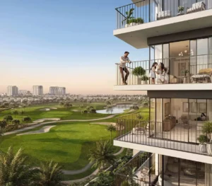 Golf Vale at Emaar South by Emaar apartment balconies overlooking the golf course and landscaped waterfront views in Dubai - Presented by Tohid Fetrat