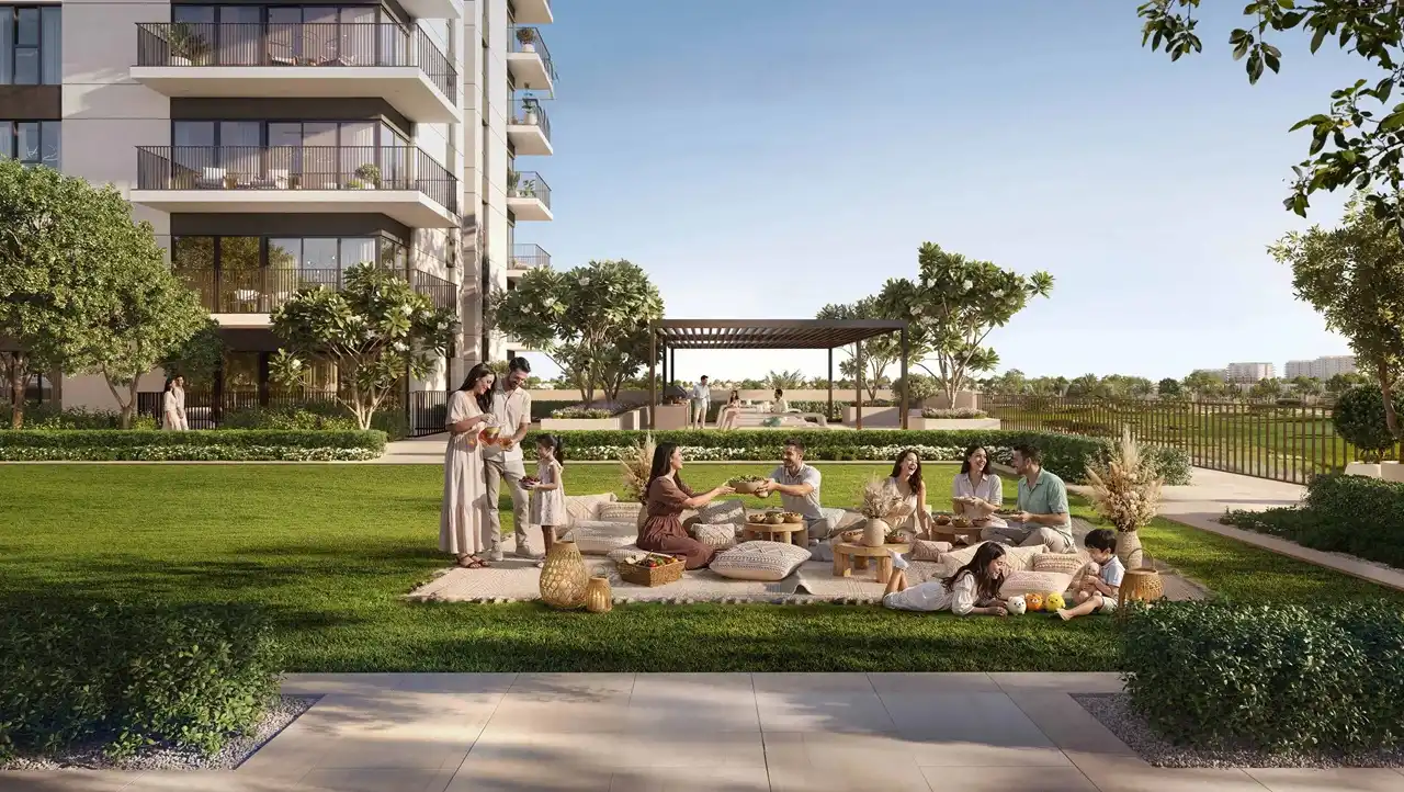 Golf Vale at Emaar South by Emaar landscaped community garden and outdoor social leisure space in Dubai - Presented by Tohid Fetrat
