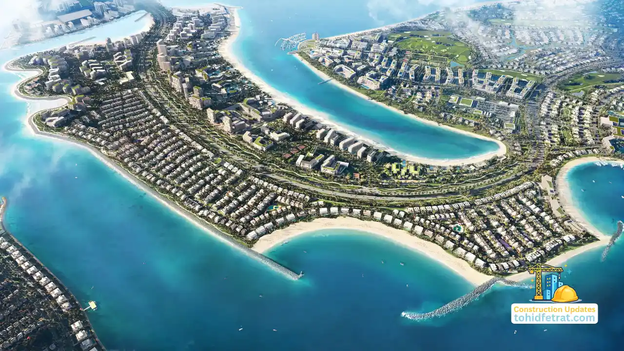 Aerial coastal masterplan view of Island B during Dubai Islands Construction Updates in Dubai Presented by Tohid Fetrat